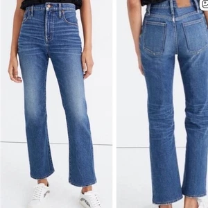 Madewell Cali Demi Boot Jeans Cropped Size 24 High Rise Medium Wash Frayed Hem - Picture 1 of 8