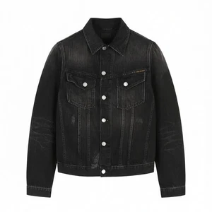 NUDIE JEANS Billy Herren Jacke S Schwarz Lotus Bio Polo Knopf Washed Denim * - Bild 1 von 9