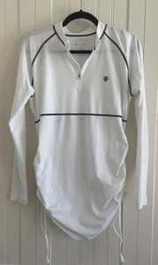 Coolibar Lawai Ruche Swim Shirt L WhiteBlack Trim UPF 50+ Minty - Picture 1 of 16