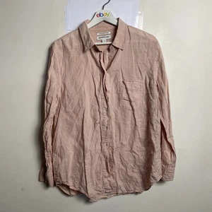 Country Road Size 10 Organic French Linen Button Up Shirt Top Pink Long Sleeve - Picture 1 of 9