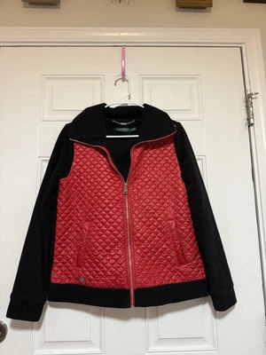 Jaqueta Lauren Ralph Lauren PS acolchoada vermelha preta lã bolsos com zíper completo feminina - Imagem 1 de 4