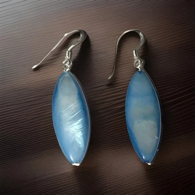 REAL BLUE MOTHER OF PEARL STERLING 925 SILVER Pierced Dangle EARRING Earrings Pr - Image 1 of 4