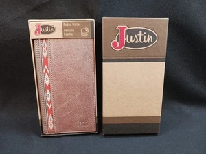 Justin Rodeo Cartera Cuero Marrón Western Doble Pliegue 6.5X3.5 Cross Concho NUEVO - Imagen 1 de 4