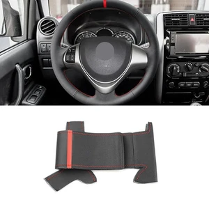 Leder Lenkrad Abdeckung FüR Suzuki Jimny 2015 2016 2017 2018 Top Roter Streifen - Picture 1 of 9