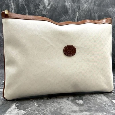 Bolso de Mano GUCCI 017.123.0025 GG Cuero Blanco Marrón Logo Dorado Herrajes Foto 1 de 4