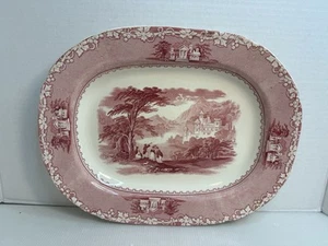 ROYAL STAFFORDSHIRE POTTERY JENNY LIND RED TRANSFERWARE SERVING PLATTER TRAY VTG - Picture 1 of 9