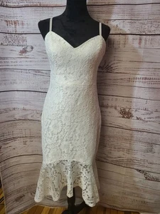 Guess White Lace Midi Dress Ruffle Hem Size 10 Party Cocktail - Picture 1 of 5