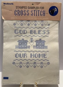Vintage Bucilla gestempelt Kreuzstich Muster Gott segne unser Haus Vintage Woolworth - Bild 1 von 14