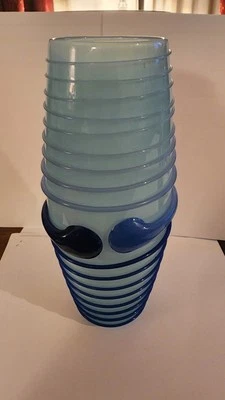 421.  Jarrón de vidrio soplado a mano estilo Art Deco, firmado, azul Foto 1 de 4
