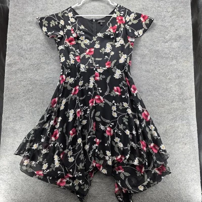 Vestido Lane Bryant para mujer 14/16 negro floral pañuelo dobladillo manga corta cuello en V Foto 1 de 4