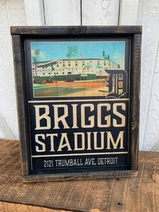 Antique Style Art Wood Briggs Stadium Tigers Baseball Sign Display 9x12 - Picture 1 of 2