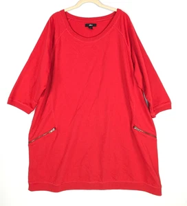 Ellos Womens 1X Tunic Top Red French Terry Zip Pockets 3/4 Sleeve - Picture 1 of 8