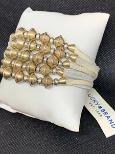 LUCKY BRAND Two-Tone Beads & Ivory White Leather Multi-Strand Bracelet NWT $45 - Picture 1 of 12
