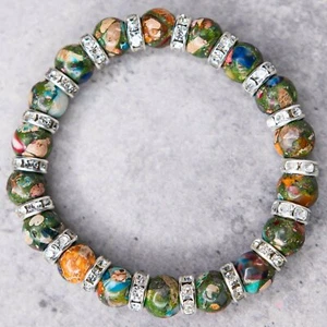 Genuine Rainbow Jasper Bracelet, Rainbow Hematite, Rondelle Spacers, 6.25" - Picture 1 of 7