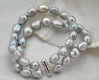 2 Rows Natural 8-9mm Gray Freshwater Baroque Cultured Pearl Bracelet 7.5"