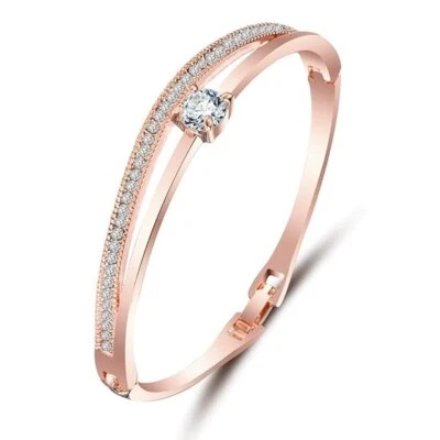 Elegante brazalete brazalete de cristal enchapado en oro rosa de 18k para mujer- Foto 1 de 4