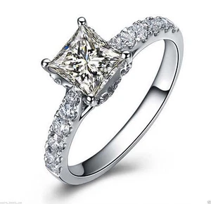 💍 Stunning 1.55CT Princess Cut Moissanite Ring | Solitaire | 14K White Gold ✨ - Picture 1 of 7