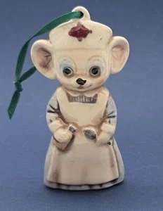 Adorno Ratón Enfermera Cerámica Blanco con Azul 3.5" Alto - Imagen 1 de 5