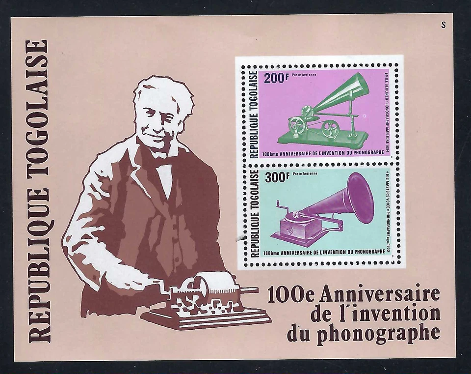 Togo 1978 2v.  S/S MNH Edison • Inventor • Fonógrafo 100 aniversario Foto 1 de 1