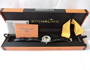 Stuhrling Automatik Skelett Kristall akzentuiert schwarz Leder Damenuhr 34 mm - Bild 1 von 9