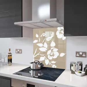 Cappuccino Floral - White Flower Glass Splashback - 90cm Wide x 60cm High - Picture 1 of 1