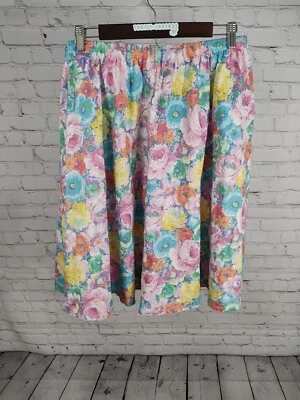 VTG Wardrobe Maker Elastic Waist Knee Length Pastel Floral A Line Skirt Size 16P - Image 1 of 4