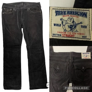 Vtg True Religion STRAIGHT Men's Charcoal Black Velvet Pants LOGO Velour Pants - Picture 1 of 14
