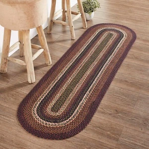 Beckham Jute Oval Rug/Runner 22x72 Primitive Country Rustic Red Black Tan VHC - Picture 1 of 5