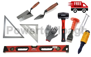Driveway Patio Builders Set Trowels/Level/Pins/Bolsters/Hammer/Squares/Gloves - Picture 1 of 12