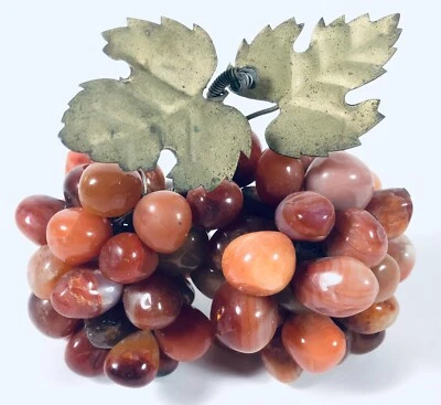 Racimo grande de uva de piedra ámbar MCM vintage con hoja de cobre Foto 1 de 3