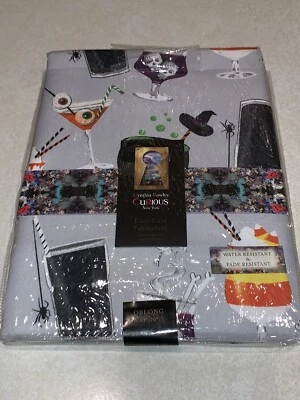 Cynthia Rowley Curious 52” x 70" Oblong Tablecloth Halloween Theme Drinks New - Image 1 of 4