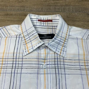 BUGATCHI Uomo Mens Short Sleeve Button Up Shirt Medium Floral Embroidered B9 - Picture 1 of 23