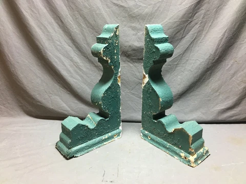 Pair Antique Wood Corbel Roof Bracket Victorian Shabby Green Vintage 797-20B Cover