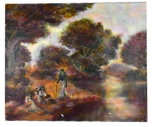 Retro 24" Pintura al Óleo Lienzo Stephanie Agnew Ribera Paisaje Período Atuendo - Imagen 1 de 4