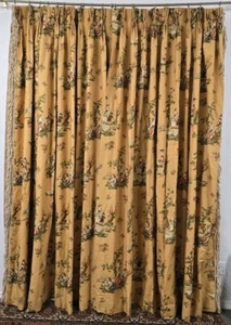 Schumacher "Le Toile du Marche" seltene Vintage Vorhänge Gardinen Gold Toile 2 Paneele - Bild 1 von 14