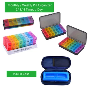 Weekly/Monthly Pill Organizer 2/3/4 Times a Day /Portable Medicines Insulin Case - Picture 1 of 28