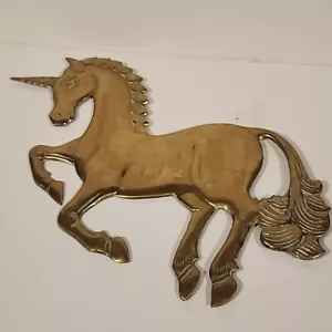 Vintage Messing Einhorn Wandbehang Wohndeko 14”x 10,5” EUC - Bild 1 von 6