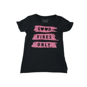Primark t-shirt black Good Vibes Only pink print text short sleeve cotton - Picture 1 of 11