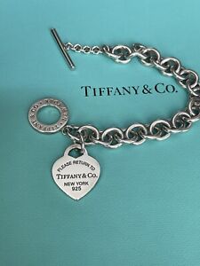 Tiffany & Co Sterling Silver Heart Tag New Style Toggle Clasp Bracelet 7.5"