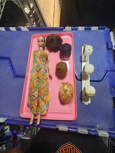 Vintage 1962 Barbie Midge Doll Mattel Brunette Wig w/ 3 more Wigs and stand - Picture 1 of 16