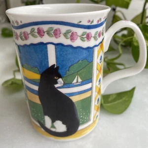 Vintage Elegance Black Cat Flowers Mug Made in England 1996 EUC - Picture 1 of 5