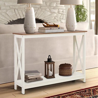 Console Table Entryway Storage 2 Tier Shelf Wood Side Display Accent Sofa Table - Image 1 of 4