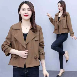 Chaqueta Gabardina Mujer Beis Marrón Doble Botonadura Corto Elegante 40982 - Imagen 1 de 7