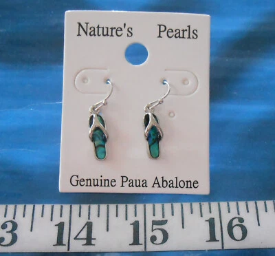 ~ Pendientes Paua Iridiscente Concha Marina ~ "Chanclas" ~ Azul ~ Ganchos Sin Níquel ~ Foto 1 de 3