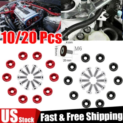 10/20PCS Universal JDM M6 Fender Washers & Bolts Bumper Nut Car Engine Screw Kit