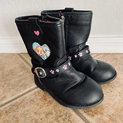 Botas Nickelodeon Paw Patrol negras y rosas con corazones y estampados de patas talla 7 Foto 1 de 4