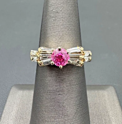 Oro amarillo de 14kt con 1cttw. Anillo de diamantes y zafiros rosas, talla 7 Foto 1 de 4