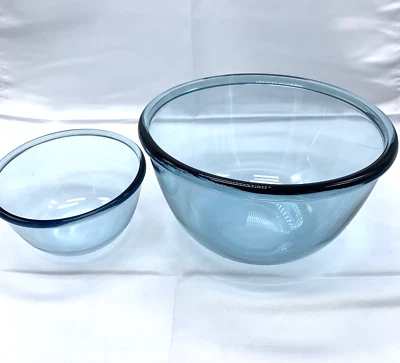 Arcoroc Glass Mixing Serving Bowl 2 Pcs Light Blue Nesting France - Image 1 of 4