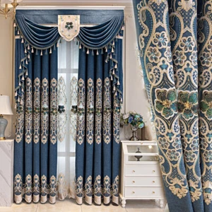 Custom High-grade embroidery blue chenille cloth curtain valance drape C1754 - Picture 1 of 12