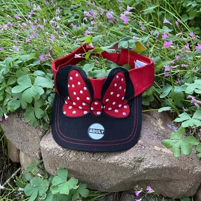 Orejas de Minnie Mouse Visera Parques Disney Sombrero para Adultos Lunares Ajustable Arco Rojo Foto 1 de 4